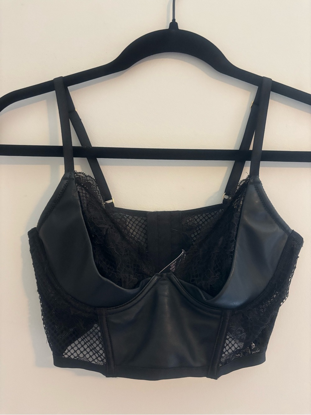 Victoria's Secret Black Faux Leather & Lace Longline Bralette